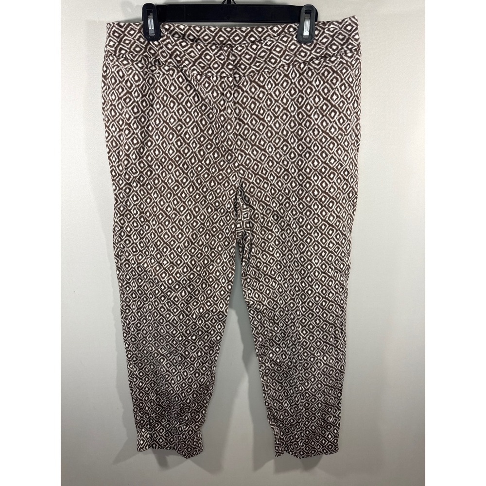 Ruby Rd Womens Brown White Geometric Diamond Print Ankle Pants Size 14 Stretch